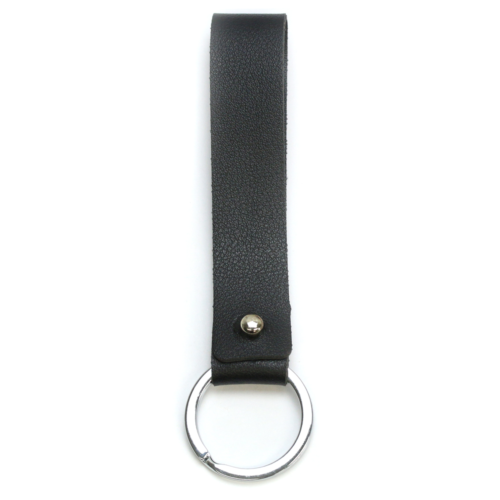 Rivets and Findings Base Metal Key Ring with Black Faux Leather Strap